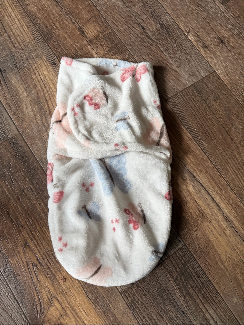 Plush White Baby Swaddle Sack with Pink and Blue Prints